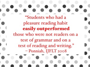 Students who had a pleasure reading habit easily outperformed those who were not readers on a test of reading and writing.